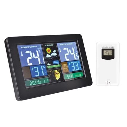 Meteostacija ar LCD ekrānu USB 5V/2xAAA + 2xAAA lādētāju melna