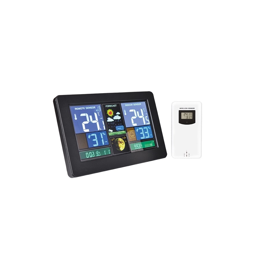 Meteostacija ar LCD ekrānu USB 5V/2xAAA + 2xAAA lādētāju melna