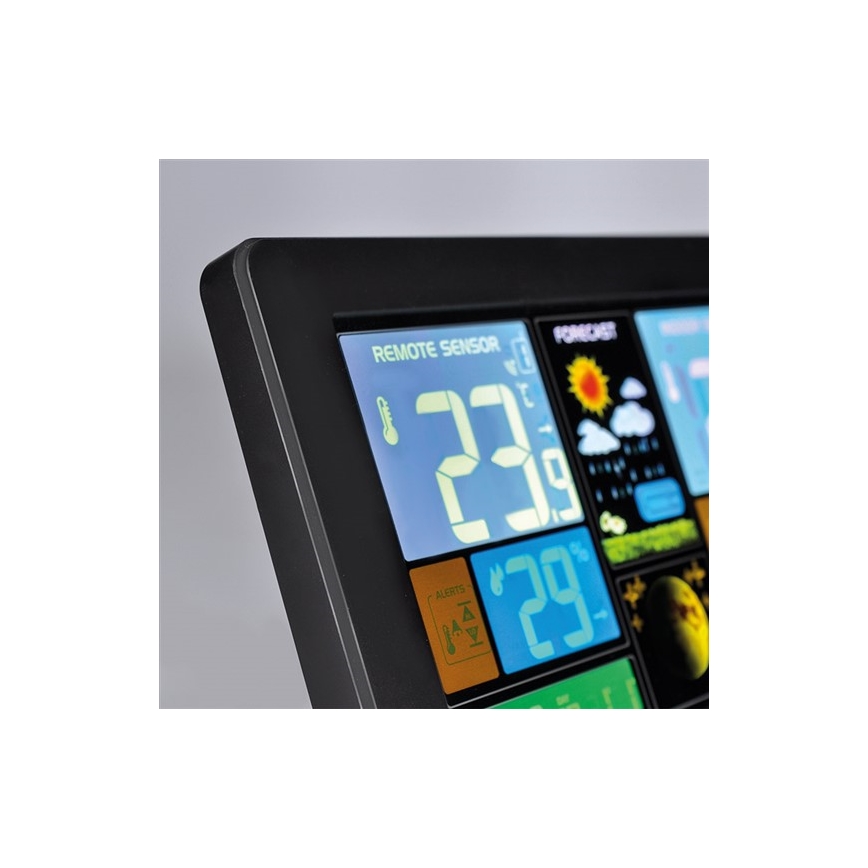 Meteostacija ar LCD ekrānu USB 5V/2xAAA + 2xAAA lādētāju melna