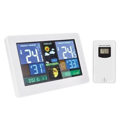Meteostacija ar LCD ekrānu USB lādētāju 2xAAA/5V + 2xAAA balta