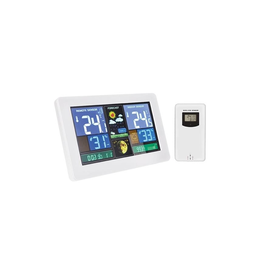 Meteostacija ar LCD ekrānu USB lādētāju 2xAAA/5V + 2xAAA balta
