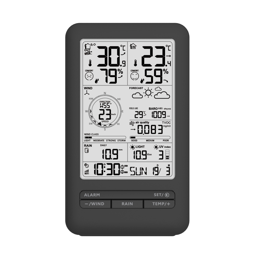 Profesionāla meteoroloģiskā stacija ar LCD ekrānu 2xAA Wi-Fi Tuya