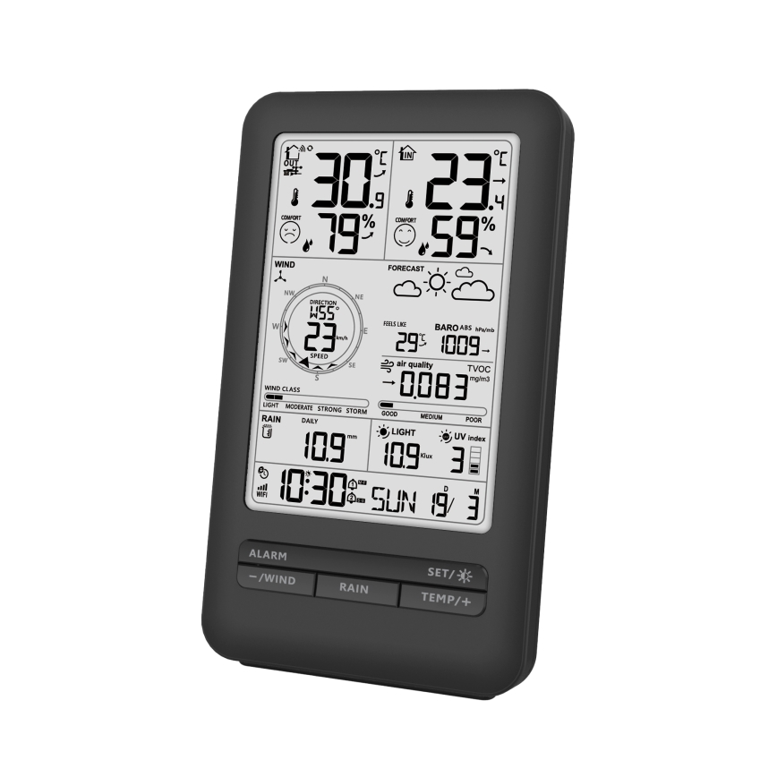 Profesionāla meteoroloģiskā stacija ar LCD ekrānu 2xAA Wi-Fi Tuya