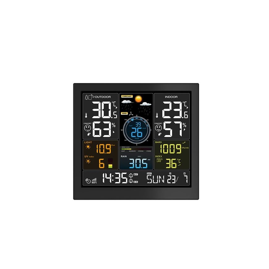 Profesionāla meteostacija ar LCD displeju 5V/2xAA + 3xAAA Wi-Fi