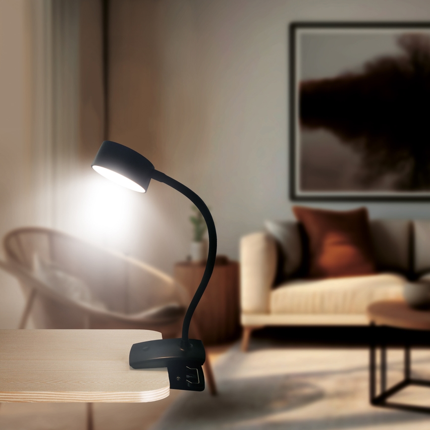 LED Aptumšojama pielāgojama uzlādējams galda lampa ar stiprinājumu LED/2W/1800 mAh 3000/4000/6500K melna