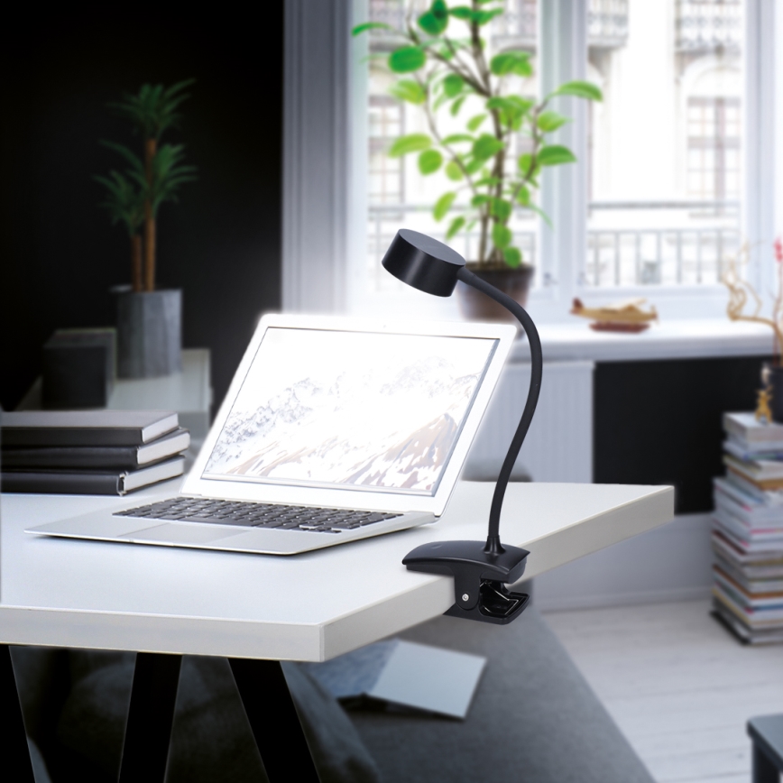 LED Aptumšojama pielāgojama uzlādējams galda lampa ar stiprinājumu LED/2W/1800 mAh 3000/4000/6500K melna