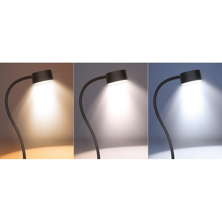 LED Aptumšojama pielāgojama uzlādējams galda lampa ar stiprinājumu LED/2W/1800 mAh 3000/4000/6500K melna