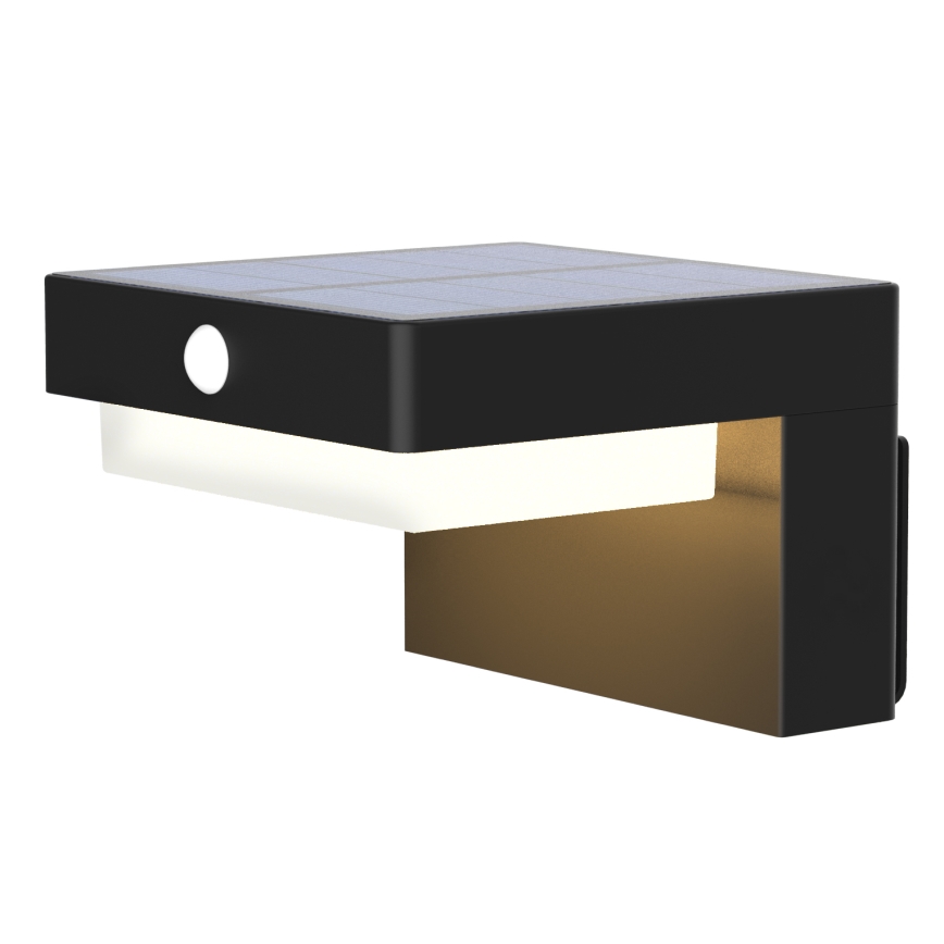 LED Saules enerģijas sienas lampa ar kustības un krēslas sensoru PALERMO LED/5W/2000 mAh IP54 melna