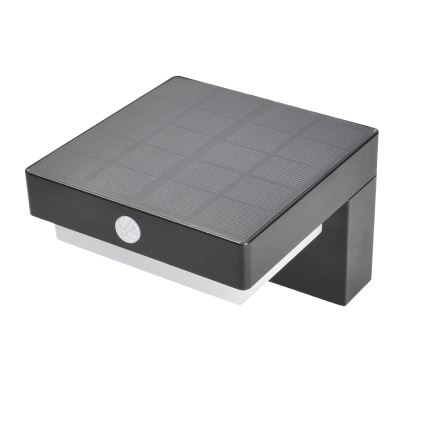 LED Saules enerģijas sienas lampa ar kustības un krēslas sensoru PALERMO LED/5W/2000 mAh IP54 melna