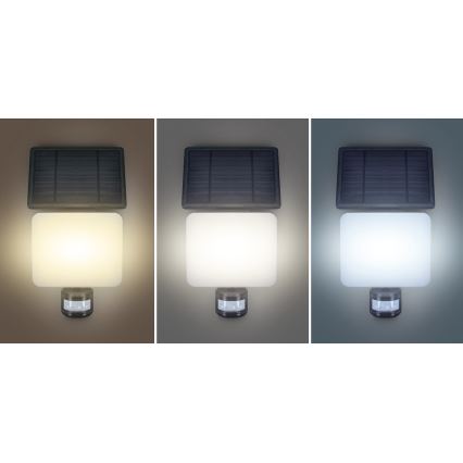 LED Saules enerģijas prožektors ar kustību sensoru LED/11W/3,7V 4400mAh 3000K/4000K/6500K IP54