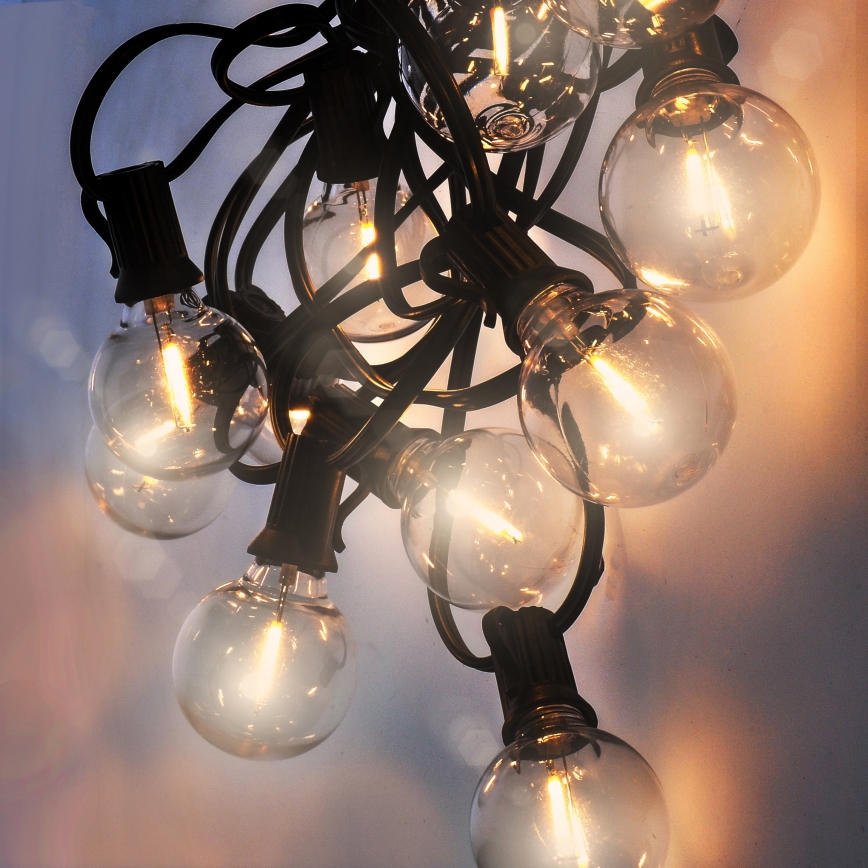 LED āra dekoratīvā virtene GIRLANDA 25xE12 20m IP44 silti balta