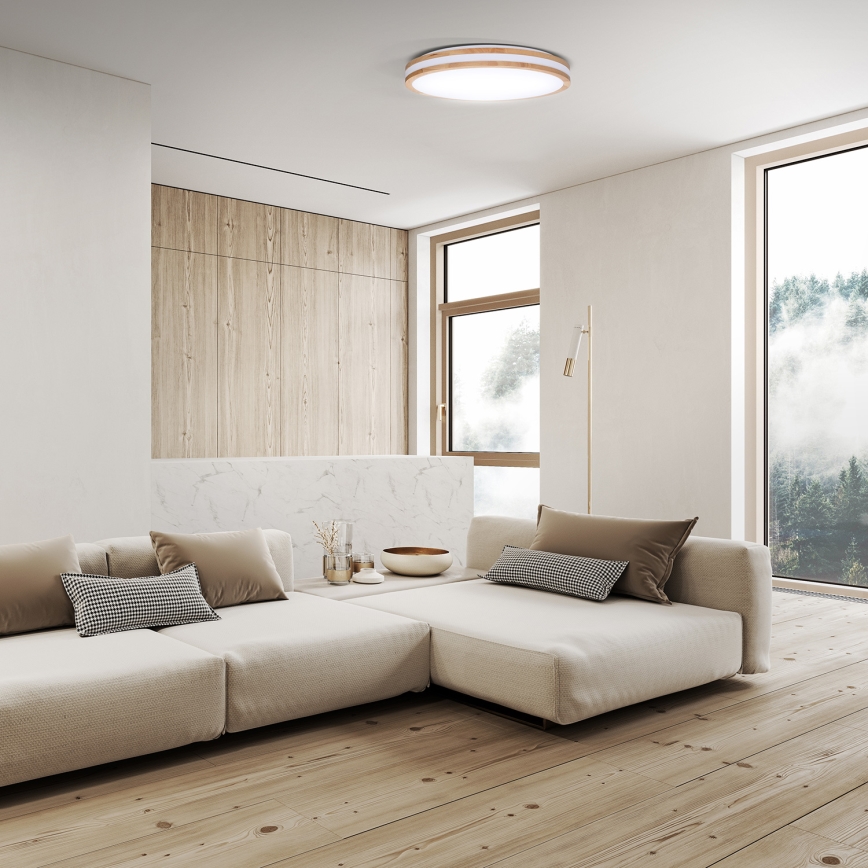 LED Aptumšojama griestu lampa WOODY LED/48W/230V 3000-6500K ozols d. 38 cm + tālvadības pults