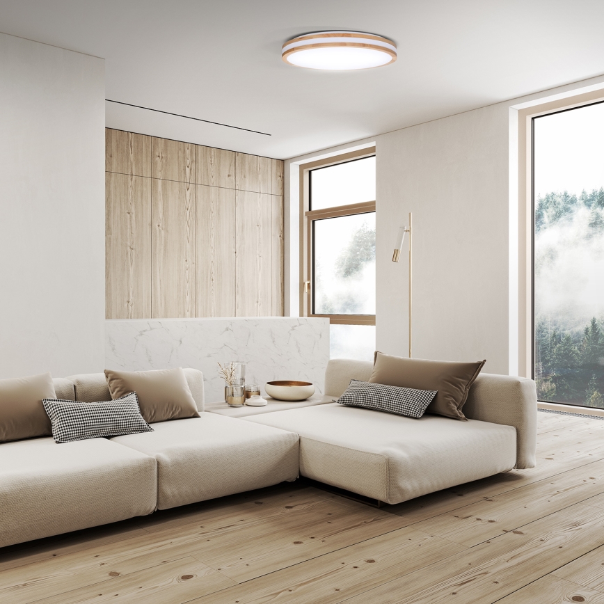 LED Aptumšojama griestu lampa WOODY LED/60W/230V 3000-6500K ozols d. 50 cm + tālvadības pults