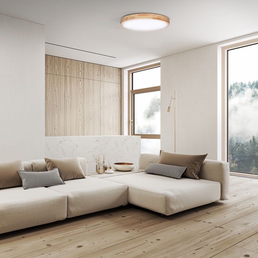 LED Aptumšojama griestu lampa SOLID OAK LED/48W/230V 3000-6500K ozols d. 39 cm + tālvadības pults