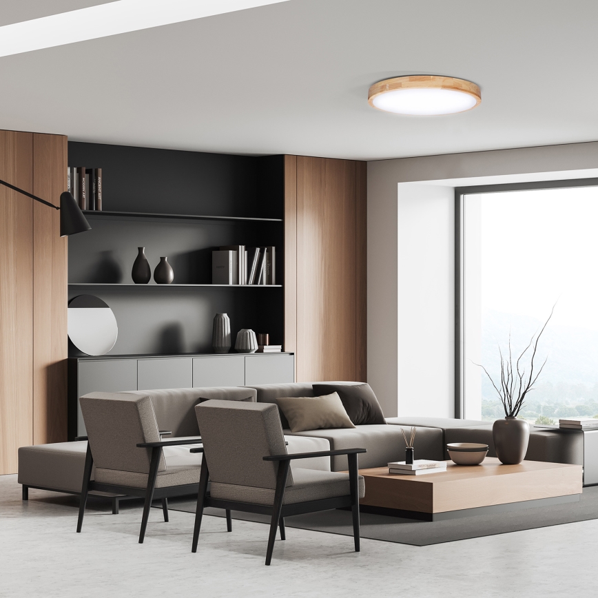 LED Aptumšojama griestu lampa SOLID OAK LED/60W/230V 3000-6500K ozols d. 51 cm + tālvadības pults