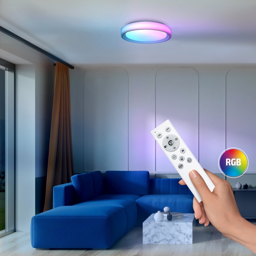 LED RGB Aptumšojama griestu lampa FLOCO LED/30W/230V 3000-6500K + RGB/6W d. 40cm + tālvadības pults