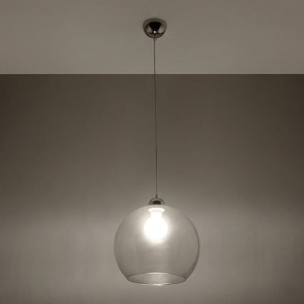 Pakaramā lampa uz vada BALL 1xE27/15W/230V Ø 30 cm caurspīdīgs stikls/spīdīgs hroms