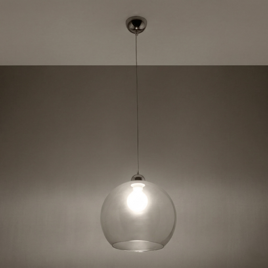 Pakaramā lampa uz vada BALL 1xE27/15W/230V Ø 30 cm caurspīdīgs stikls/spīdīgs hroms