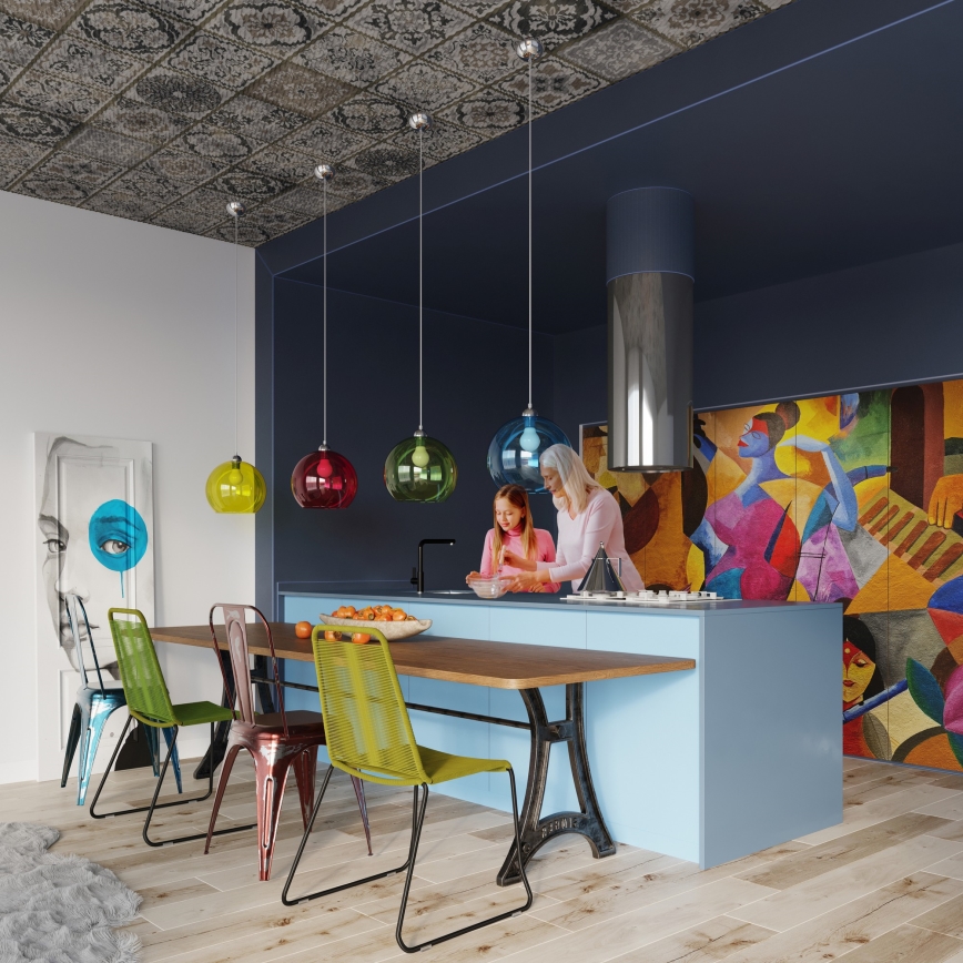 Pakaramā lampa uz vada BALL 1xE27/15W/230V Ø 30 cm caurspīdīgs stikls/spīdīgs hroms