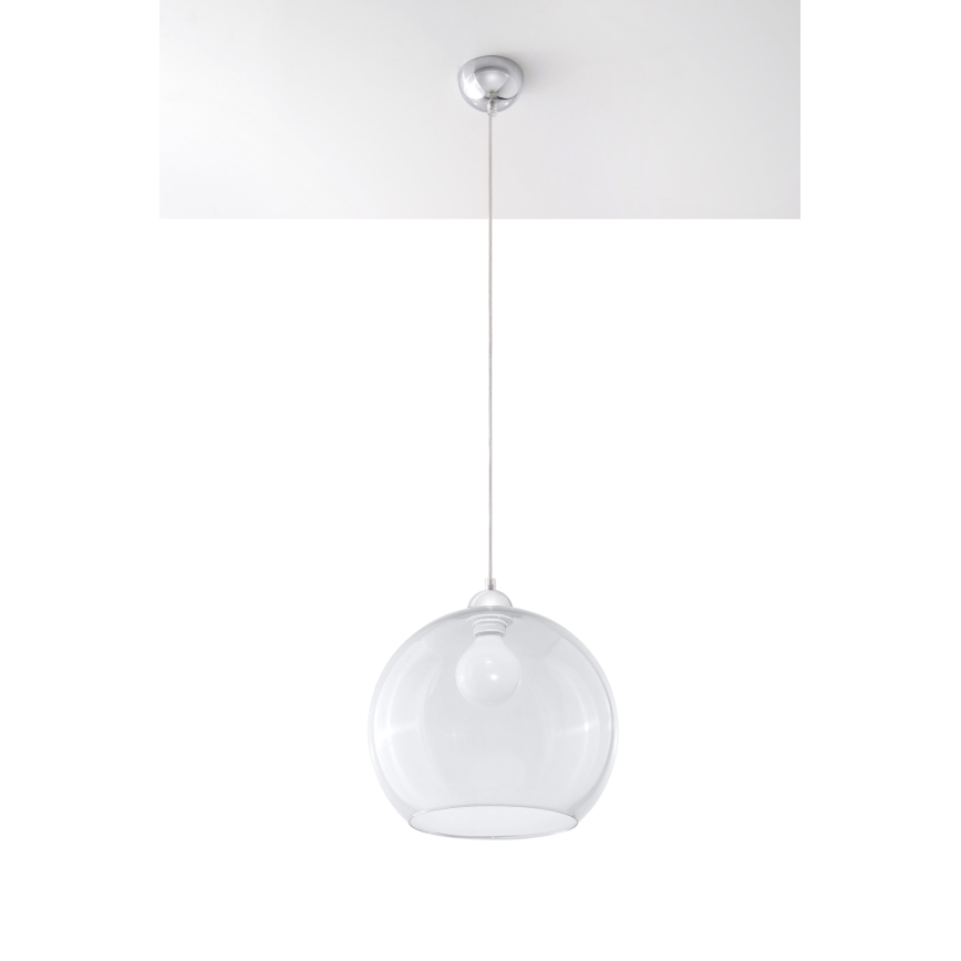 Pakaramā lampa uz vada BALL 1xE27/15W/230V Ø 30 cm caurspīdīgs stikls/spīdīgs hroms