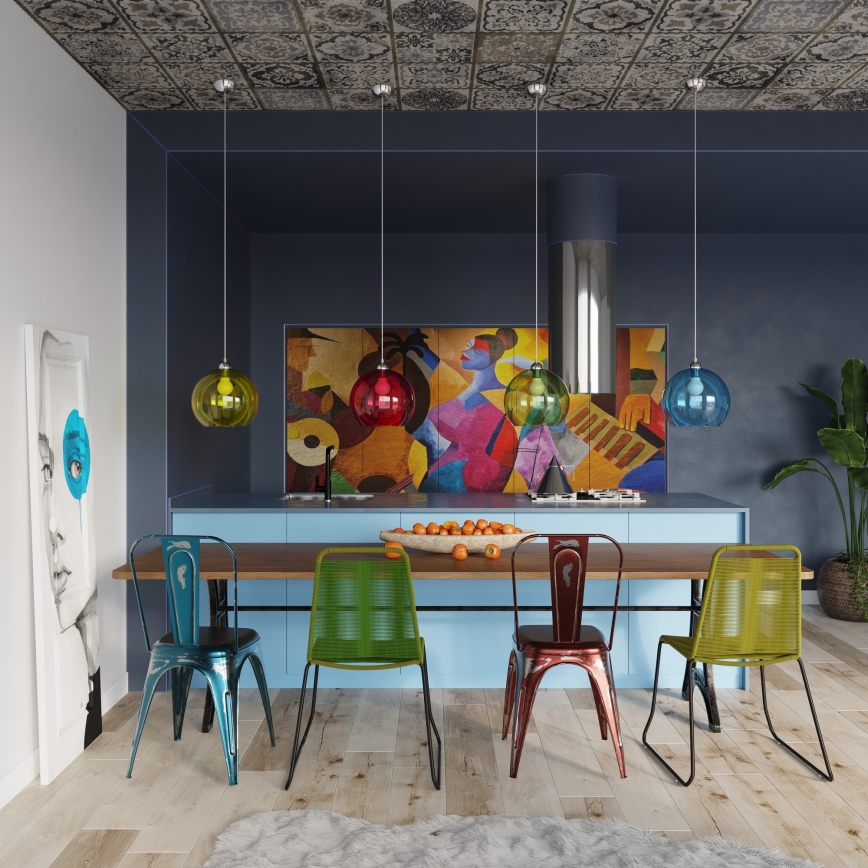 Pakaramā lampa BALL uz troses 1xE27/15W/230V Ø 30 cm balta/spīdīgs hroms