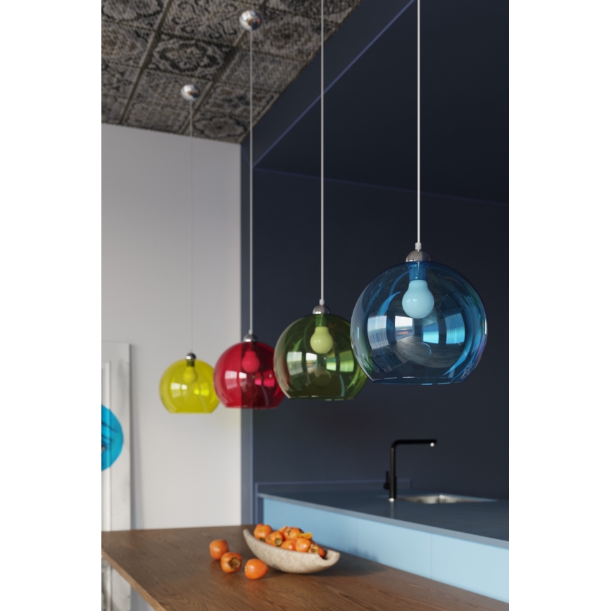 Pakaramā lampa BALL uz troses 1xE27/15W/230V Ø 30 cm balta/spīdīgs hroms