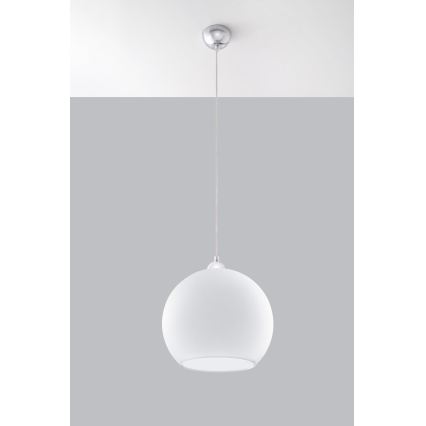 Pakaramā lampa BALL uz troses 1xE27/15W/230V Ø 30 cm balta/spīdīgs hroms