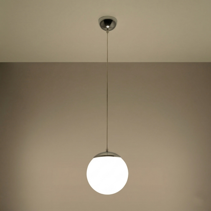 Pakaramā lampa UGO ar vadu 1xE27/15W/230V Ø20 cm balta/spīdīgs hroms