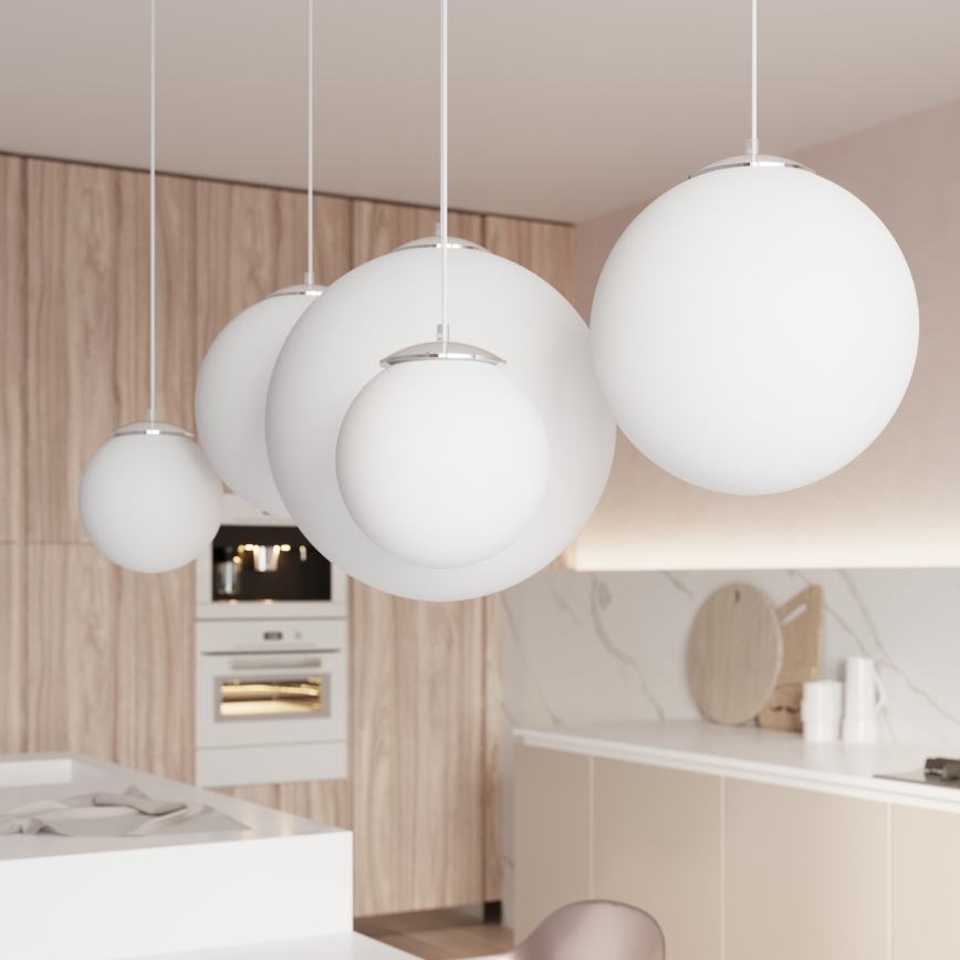 Pakaramā lampa UGO ar vadu 1xE27/15W/230V Ø20 cm balta/spīdīgs hroms