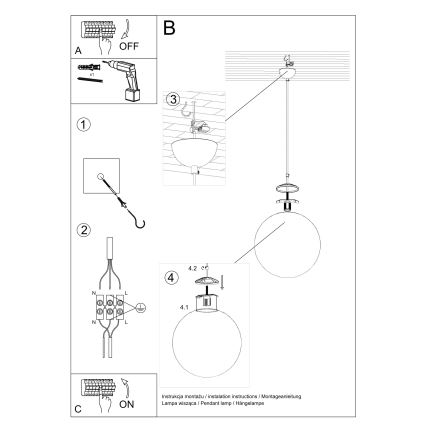 Pakaramā lampa UGO ar vadu 1xE27/15W/230V Ø20 cm balta/spīdīgs hroms
