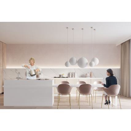 Pakaramā lampa UGO uz auklas 1xE27/15W/230V Ø 40 cm balta/spīdīgs hroms