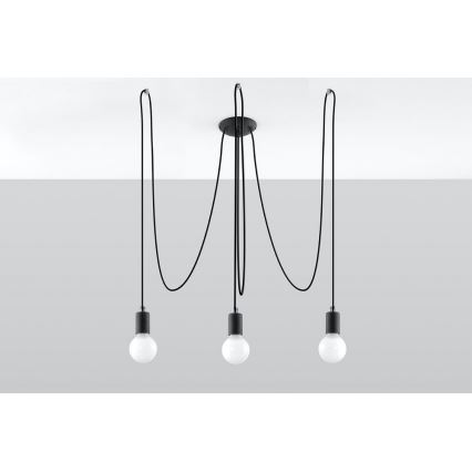 Lustra ar auklu EDISON 3 3xE27/60W/230V zirneklis melna