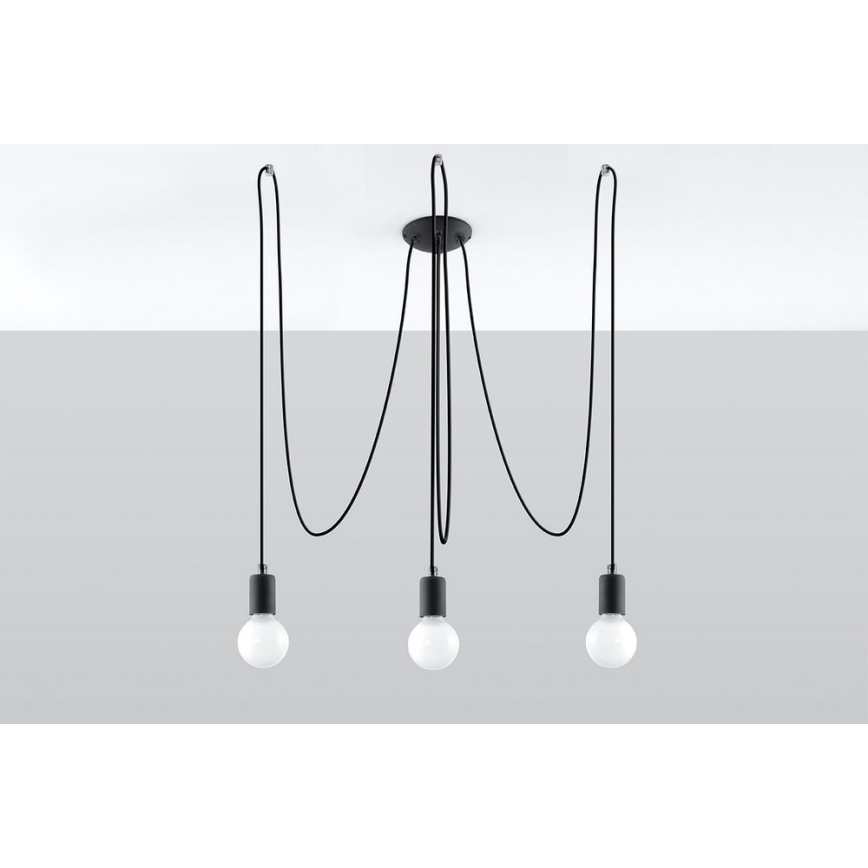 Lustra ar auklu EDISON 3 3xE27/60W/230V zirneklis melna