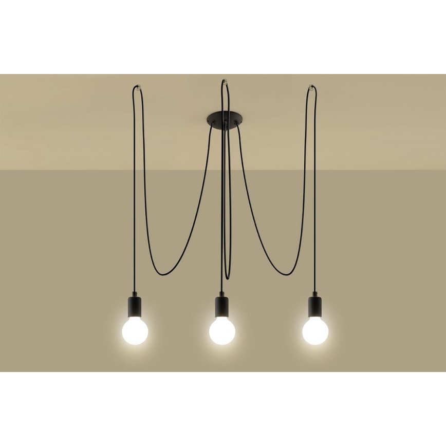 Lustra ar auklu EDISON 3 3xE27/60W/230V zirneklis melna
