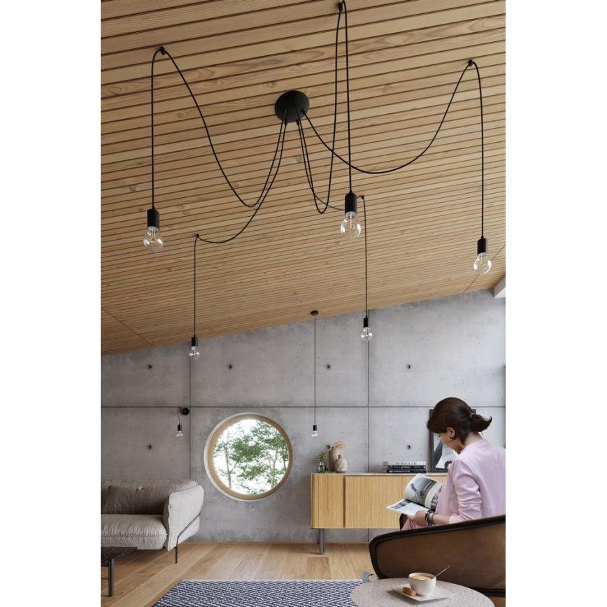 Lustra ar auklu EDISON 5 5xE27/60W/230V zirneklis melna