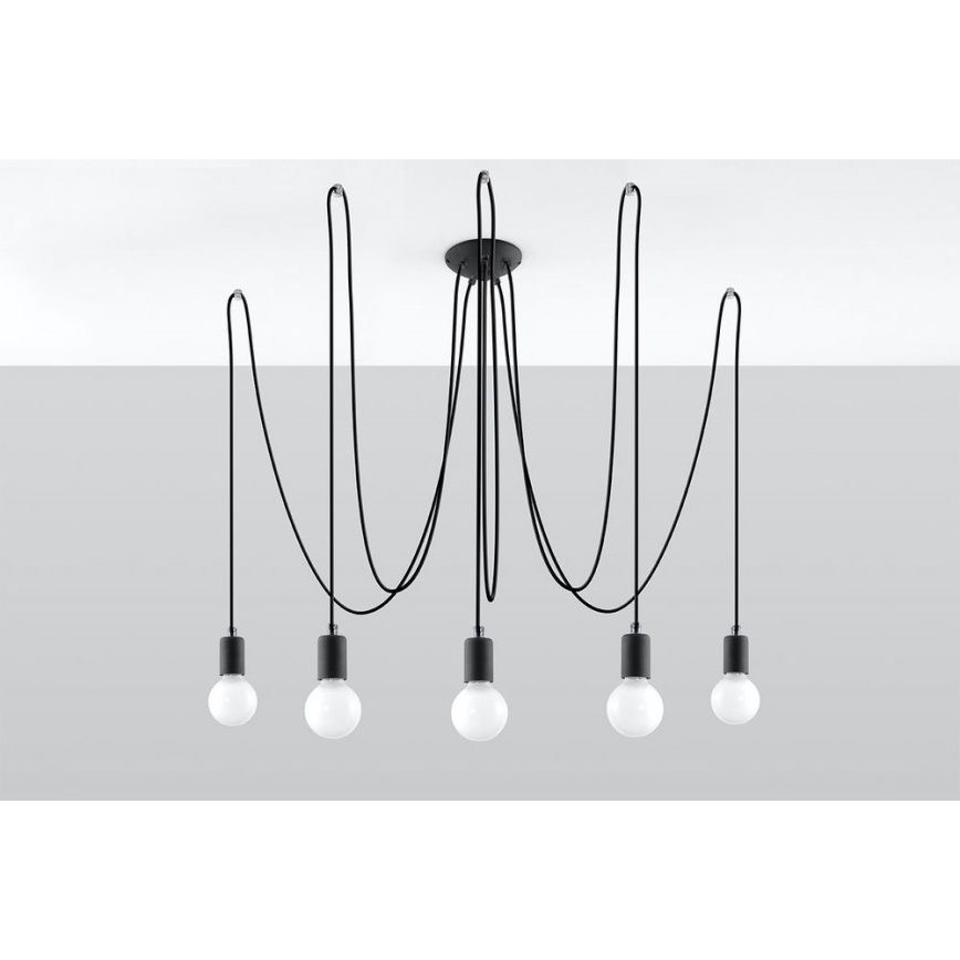 Lustra ar auklu EDISON 5 5xE27/60W/230V zirneklis melna