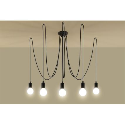 Lustra ar auklu EDISON 5 5xE27/60W/230V zirneklis melna