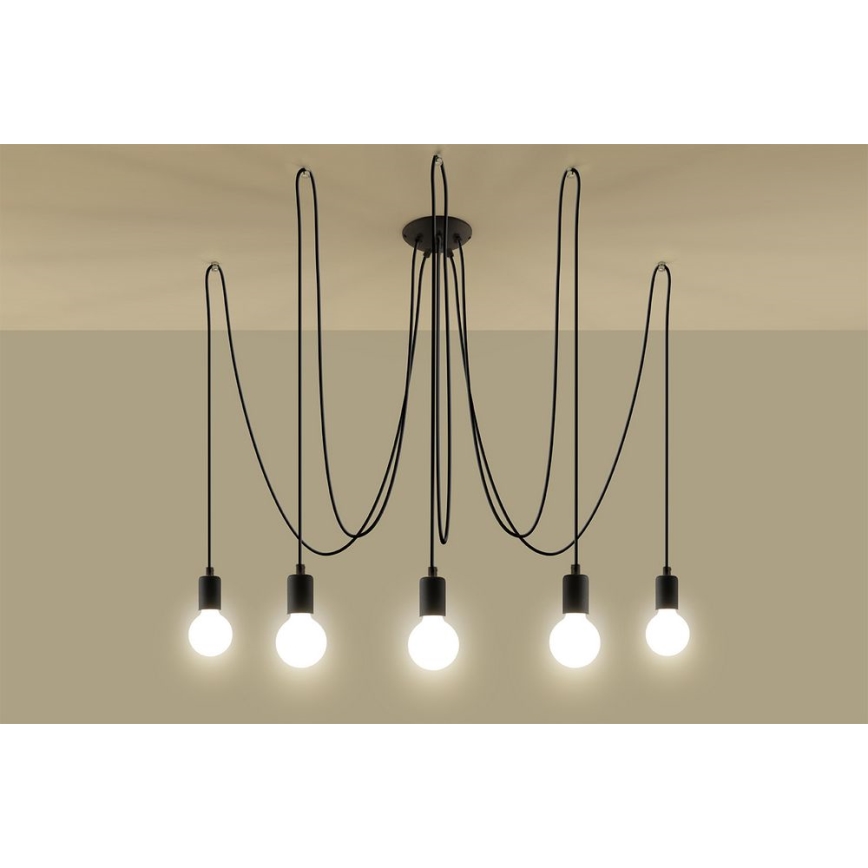 Lustra ar auklu EDISON 5 5xE27/60W/230V zirneklis melna