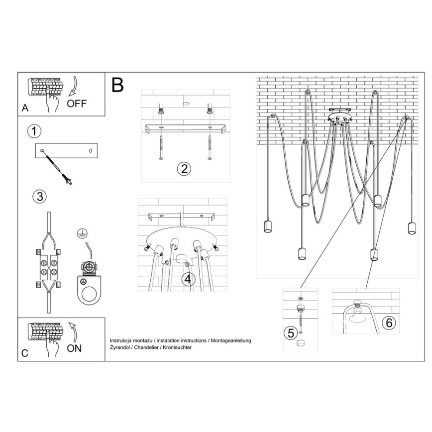 Lustra ar auklu EDISON 5 5xE27/60W/230V zirneklis melna
