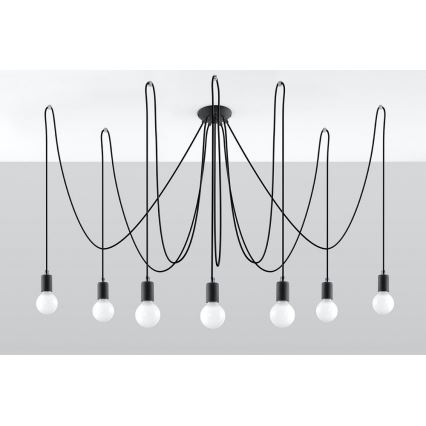 Lustra ar auklu EDISON 7 7xE27/60W/230V zirneklis melna