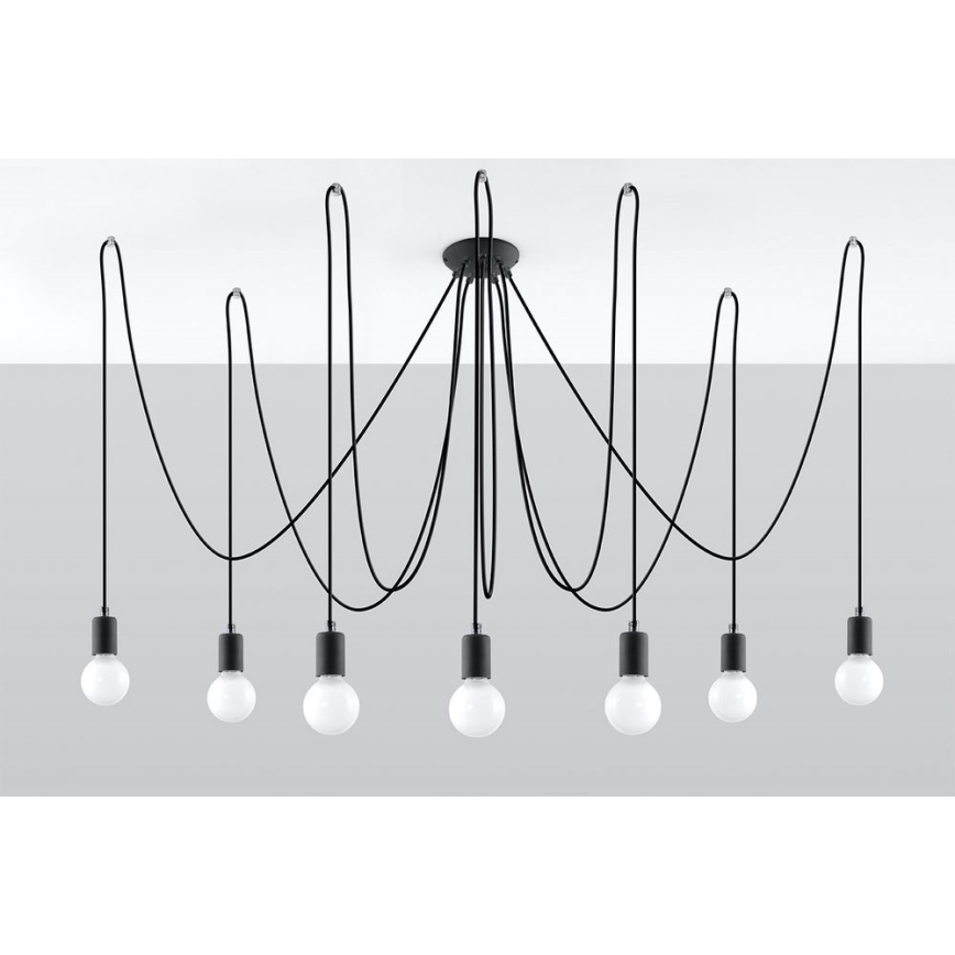 Lustra ar auklu EDISON 7 7xE27/60W/230V zirneklis melna