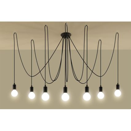 Lustra ar auklu EDISON 7 7xE27/60W/230V zirneklis melna
