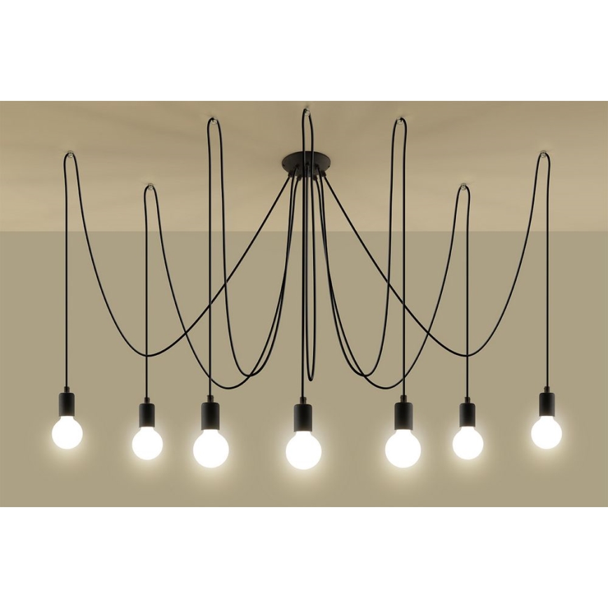 Lustra ar auklu EDISON 7 7xE27/60W/230V zirneklis melna