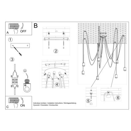 Lustra ar auklu EDISON 7 7xE27/60W/230V zirneklis melna
