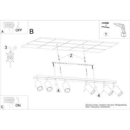 Griestu starmetis RING 6xGU10/10W/230V