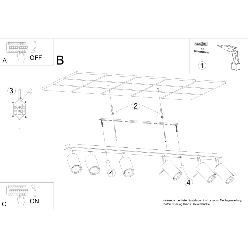 Griestu starmetis RING 6xGU10/10W/230V