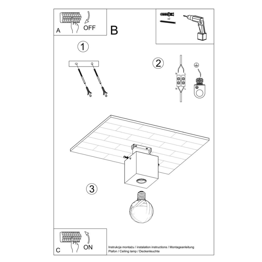 Griestu lampa ABEL 1xE27/60W/230V dižskābardis
