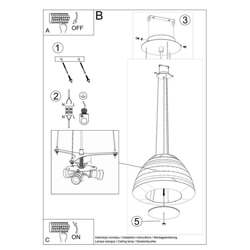 Lustra ar auklu BELLA 3xE27/60W/230V d. 60 cm balta
