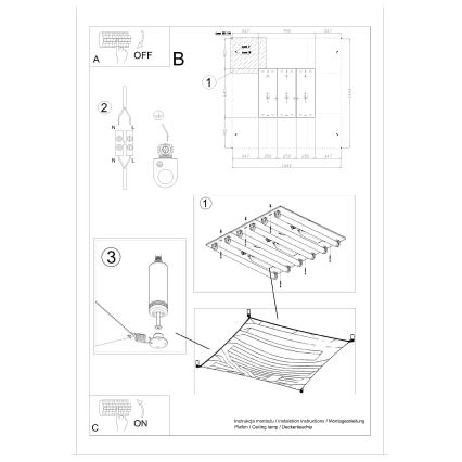 LED griestu lampa LUNA 6xG13/8,5W/230V 140x140 cm balta