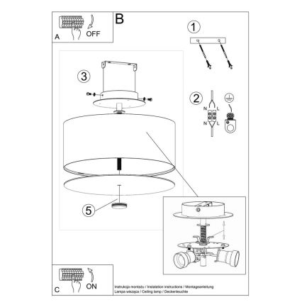 Griestu lampa SKALA 3xE27/60W/230V d. 30 cm melna